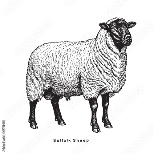 Schilderij op canvas standing sheep in sketch style