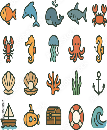 set of sea animals