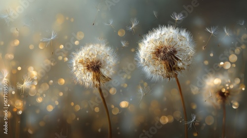 Ethereal Dandelion Bloom with Soft Focus and Golden Light for Calm and Elegant Mood