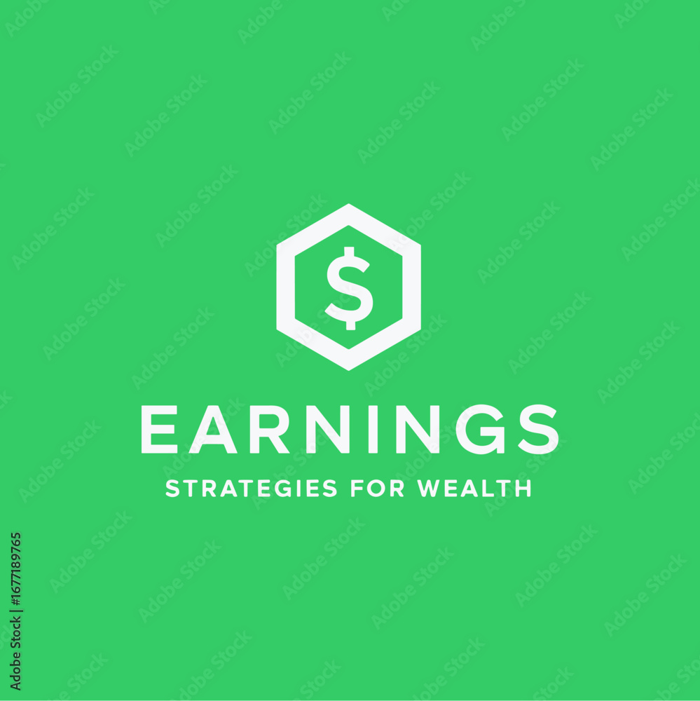 Fototapeta premium Earnings Strategies for Wealth - Green Hexagon Dollar Sign Logo