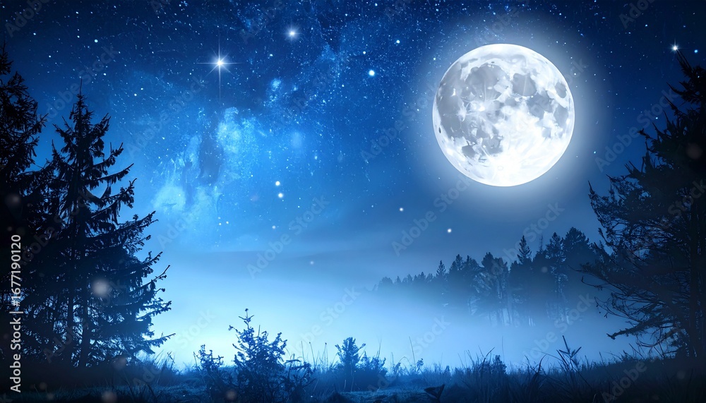 Naklejka premium 美しい月が輝く幻想的で綺麗な背景画像