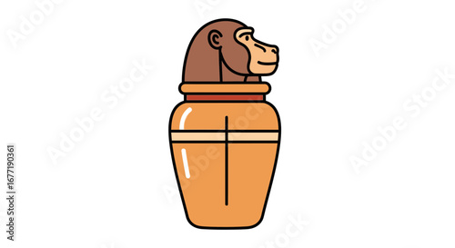 Ancient Egyptian burial urn featuring a baboon-headed lid, representing the god Thoth, symbolizing wisdom and writing in ancient Egyptian culture and mythology