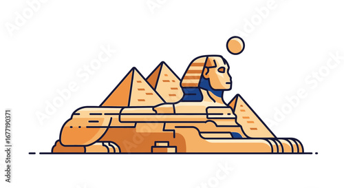 Iconic Egyptian Sphinx and Pyramids illustration, a testament to ancient civilizations and a symbol of mystique and historical wonder, perfect for travel and cultural themes