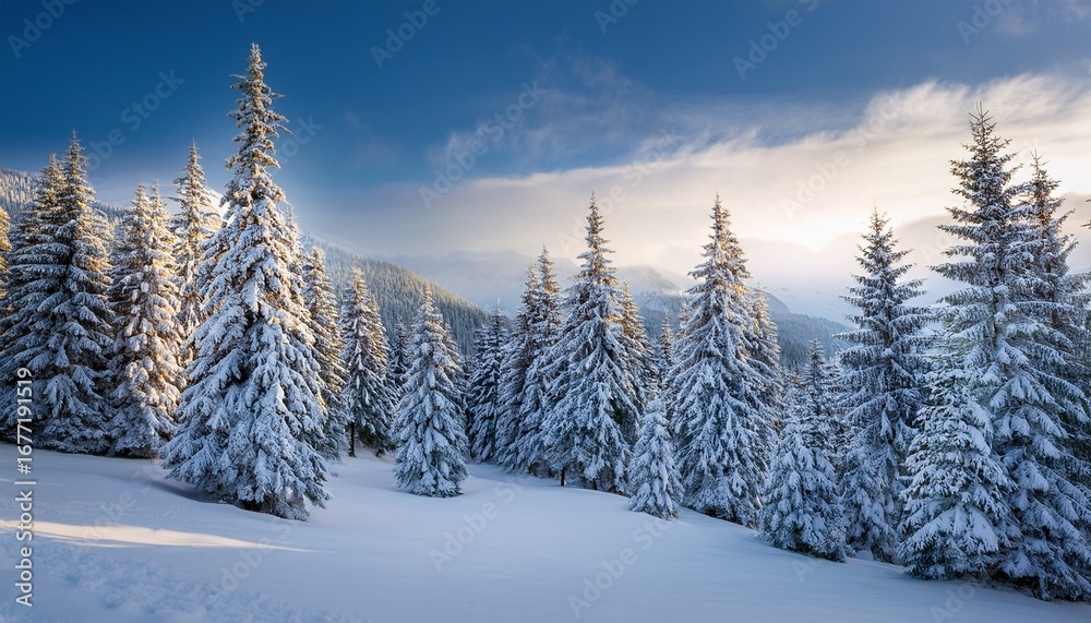 Fototapeta premium winter wonderland featuring snow covered pine trees