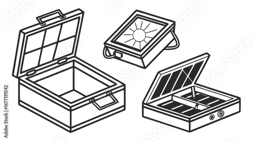 Illustration of boxes and solar cookers