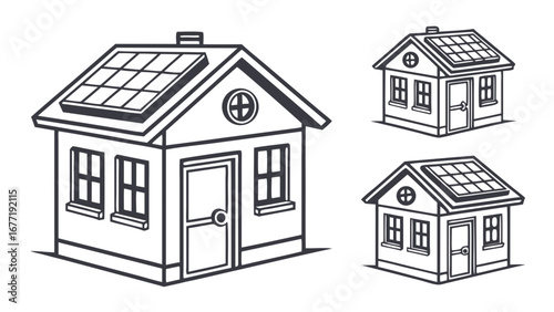 Vector art of collection of house designs with solar panels