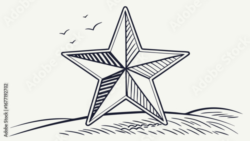 Vector art of hand drawn texas lone star on grass
