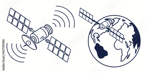 Vector art of satellite orbiting the earth