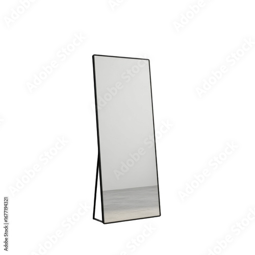  A Simple Black Framed Mirror Stands Tall Against [Transparent Background PNG]