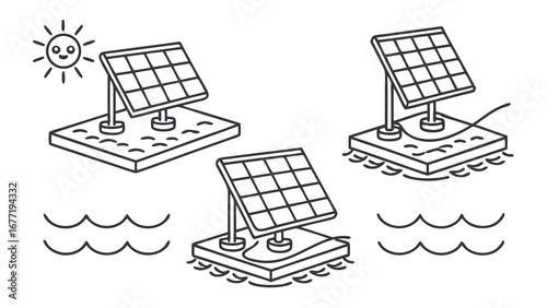 Vector art of solar panel on water illustration, renewable energy source