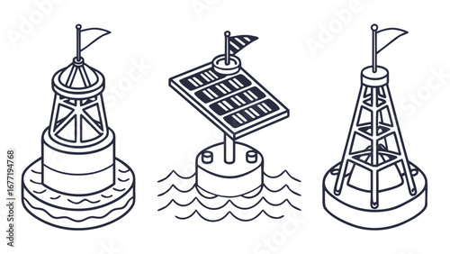 Vector art of three different types of buoys