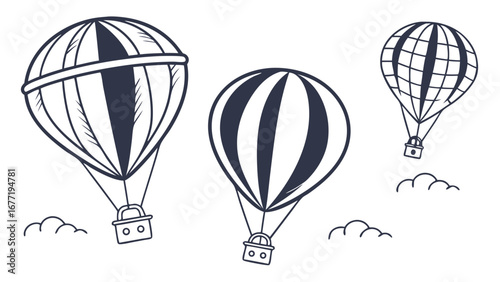 Vector art of three hot air balloons flying in the sky