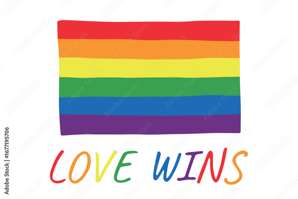 Obraz premium Colorful Gay pride flag Happy pride day LGBTQ community Pride Month Vector hand drawn doodle for posters, stickers, logo, cards