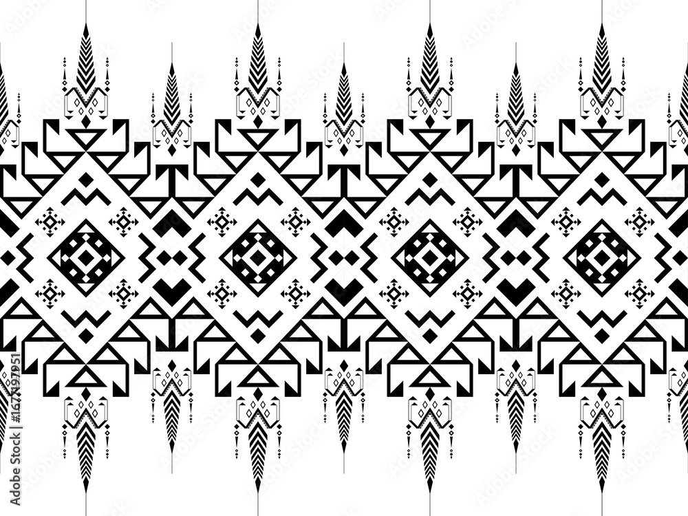 Obraz premium American Navajo pattern design. Ethnic ornament on the carpet. Aztec style. Tribal. motif. Boho, ornament, clothing, textile, wrapping, background, wallpaper, carpet, embroidery, print