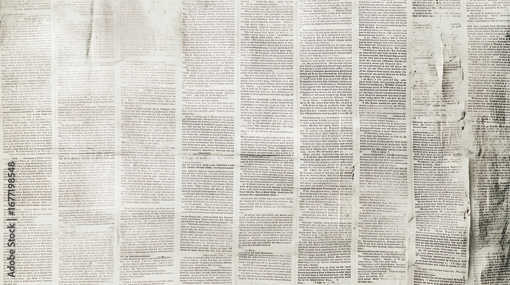 Obraz premium A flat newspaper texture featuring crisp, fine print with subtle paper fibers visible