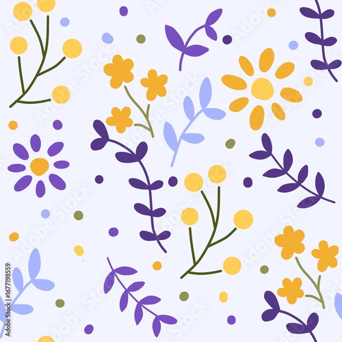Seamless Floral Pattern with Colorful Flowers and Leaves – Decorative Nature Background