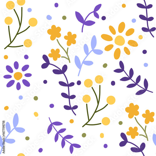 Seamless Floral Pattern with Colorful Flowers and Leaves – Decorative Nature Background Transparent