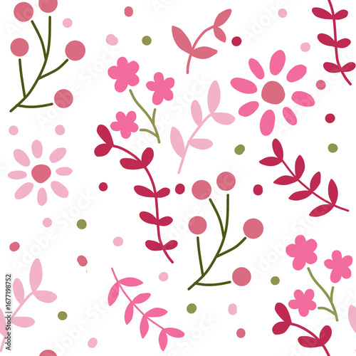 Seamless Floral Pattern with Colorful Flowers and Leaves – Decorative Nature Background Transparent