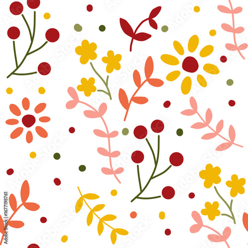 Wallpaper Mural Seamless Floral Pattern with Colorful Flowers and Leaves – Decorative Nature Background Transparent Torontodigital.ca