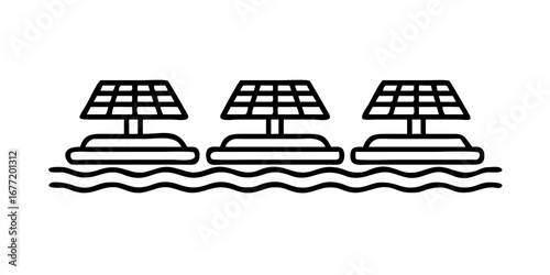 Vector art of floating solar panel array on water