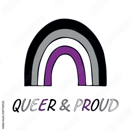 Colorful rainbow shape Asexual pride flag Happy pride day LGBTQIA community Pride Month Vector hand drawn doodle for posters, stickers, logo, cards