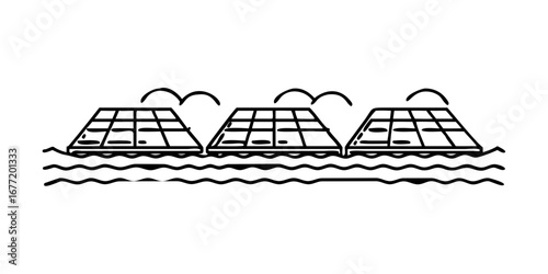 Vector art of floating solar panel farm on water