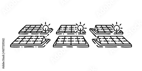 Vector art of floating solar panel farm with sun