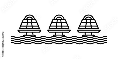 Vector art of floating solar panel installation, clean energy