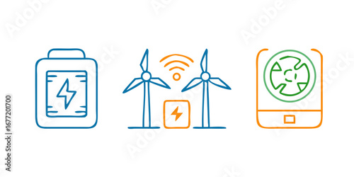 Vector art of renewable energy sources and storage