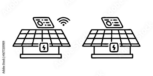 Vector art of solar panel on house roof with wireless connection