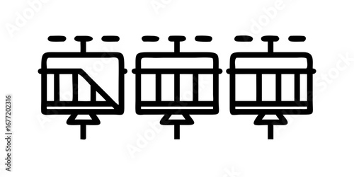 Vector art of three cable cars for skiing and mountain transportation