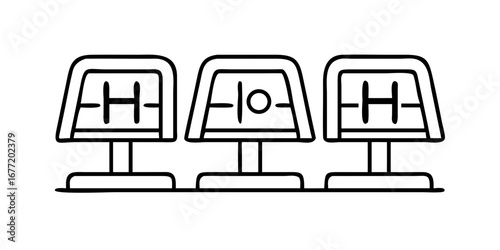 Vector art of three helicopter landing pads are in a row