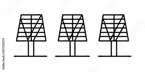 Vector art of three solar panel icons in outline style