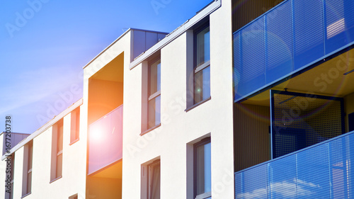 Modern elements in contemporary  architecture. Architectural details of a modern apartment building.