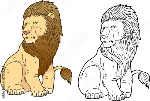 lion, outline illustration, coloring page for kids