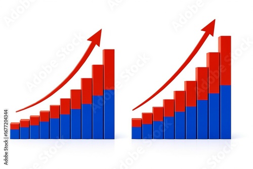 Free Download Two growing bar charts with red upward arrows showing progress - GFXLoad