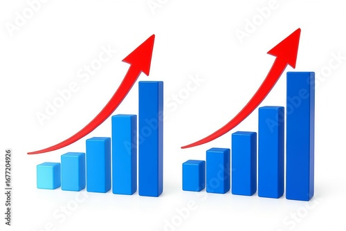 Two blue bar graphs with red arrows showing upward trend and growth Free Download Two blue bar graphs with red arrows showing upward trend and growth - GFXLoad