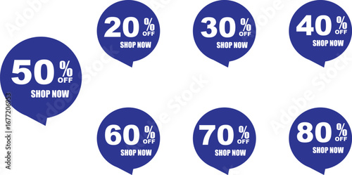 Blue Discount Labels Collection 20% to 80%  off  discount label 