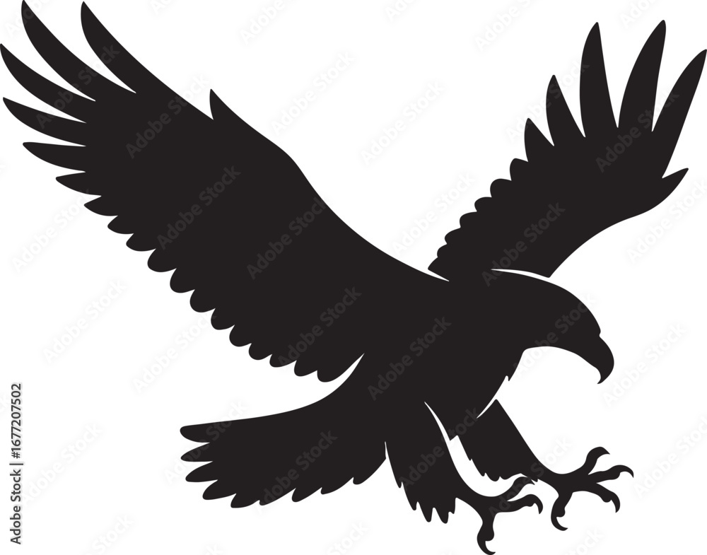 Obraz premium Majestic eagle silhouette soaring against white background, freedom concept