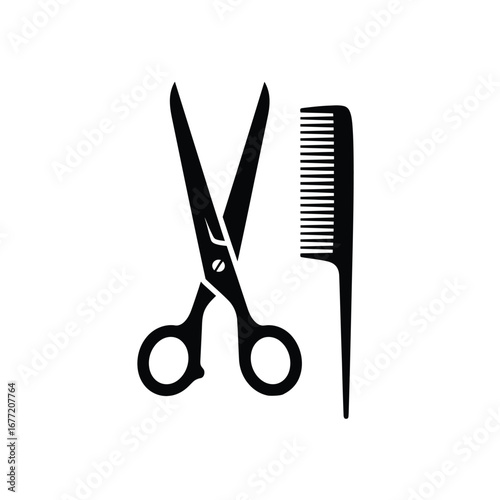 Classic barber scissors and comb silhouette