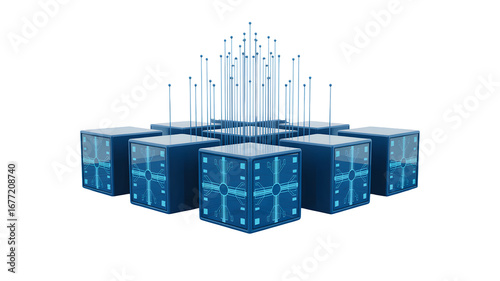 Quantum computing network technology server data center system ai artificial intelligence cloud infrastructure on transparent background