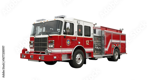 Red and White Fire Engine Ready for Action.