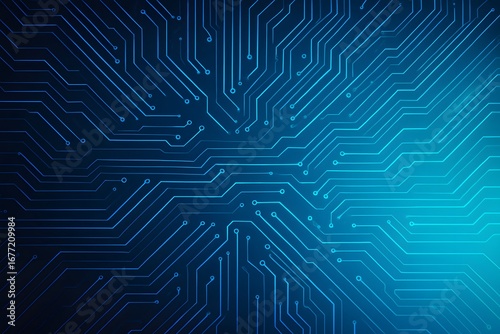 Abstract blue PCB lines and nodes—high-tech digital circuit background for cybersecurity, fintech, AI, software engineering, data networks and modern innovation themes.