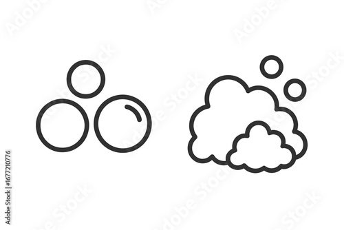 Bubble and foam line icon collection. Simple vector symbols for soap, suds, lather, shampoo. Concepts for washing, cleanliness, hygiene, fizzy drinks and sparkling water. Clean icon.