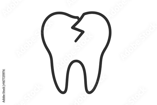 Cracked tooth icon. Broken tooth linear symbol. Concept of dental problem, toothache, decay, caries, sensitive teeth. Dentistry, oral hygiene, dental health vector illustration.