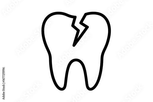 Cracked tooth icon. Broken tooth line symbol. Dental problem, toothache, pain, decay, caries concept. Oral health and hygiene. Dentistry, stomatology sign. Vector illustration.
