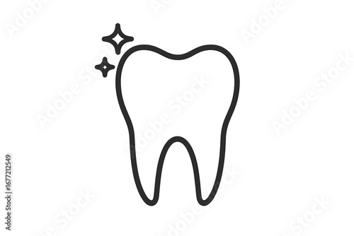 Healthy tooth outline sign with sparkle. Clean shining tooth. Dental care symbol for dentist, clinic. Vector icon for web design, app, logo. Oral hygiene, health concept.
