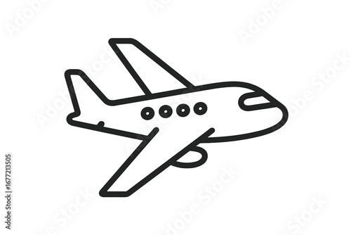 Airplane outline sign vector graphic for web design, apps, adverts, and cards, cartoon style illustration with transparent background, simple aviation icon set