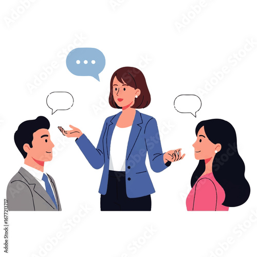 A confident businesswoman confidently presents ideas to attentive colleagues during a productive team meeting.