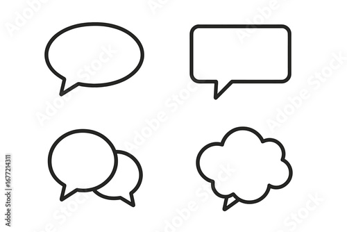 Modern speech bubble outline icons set for design, social media, apps, cards, and communication concepts. Vector cartoon style with transparent background, editable minimalist chat symbols